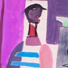 L'artiste et le modèle, Marcel Mouly, milieu du XXe siècle, gouache, postimpressionniste