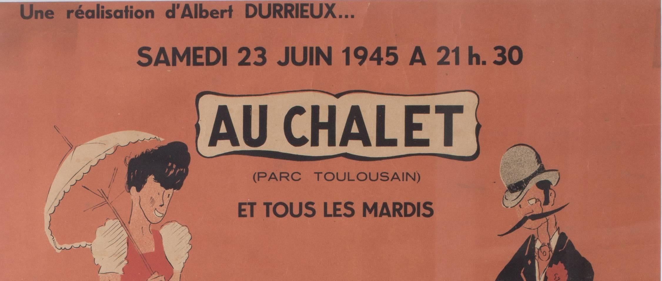 Cartel original de 1945 para un baile de disfraces posterior a la liberación - Print de Jean Paul Le Verrier