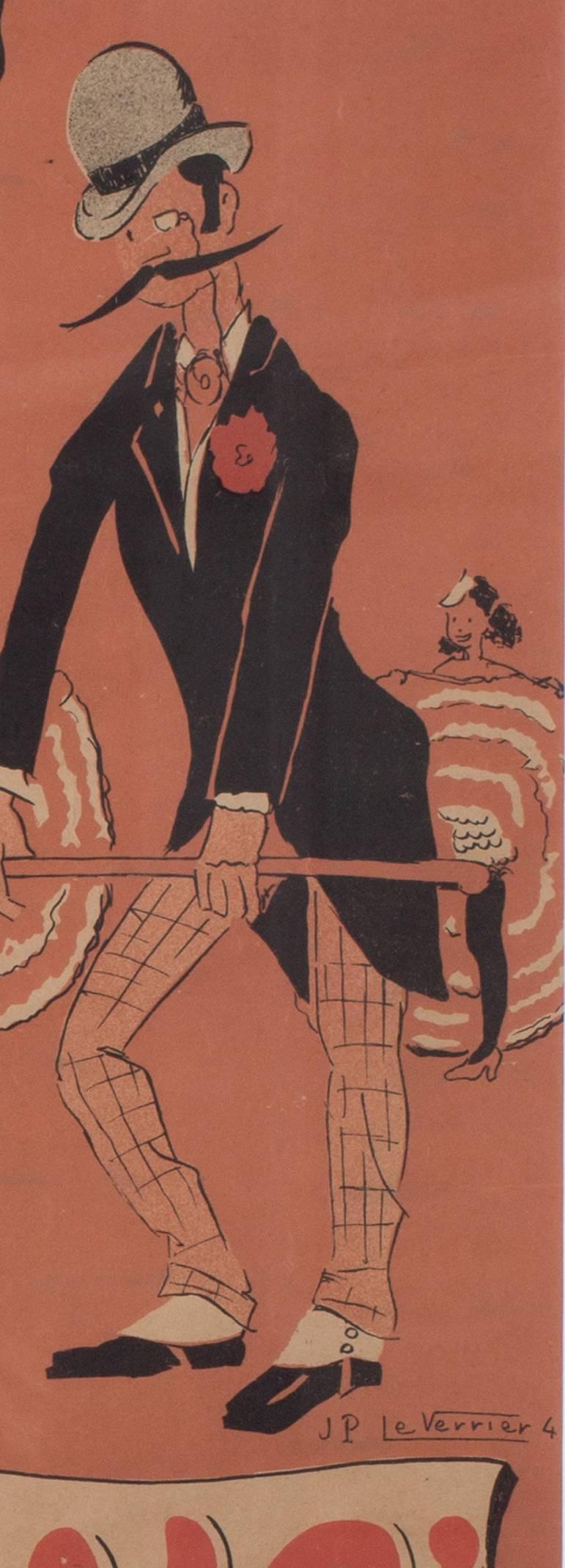 Cartel original de 1945 para un baile de disfraces posterior a la liberación - Print Art Nouveau de Jean Paul Le Verrier