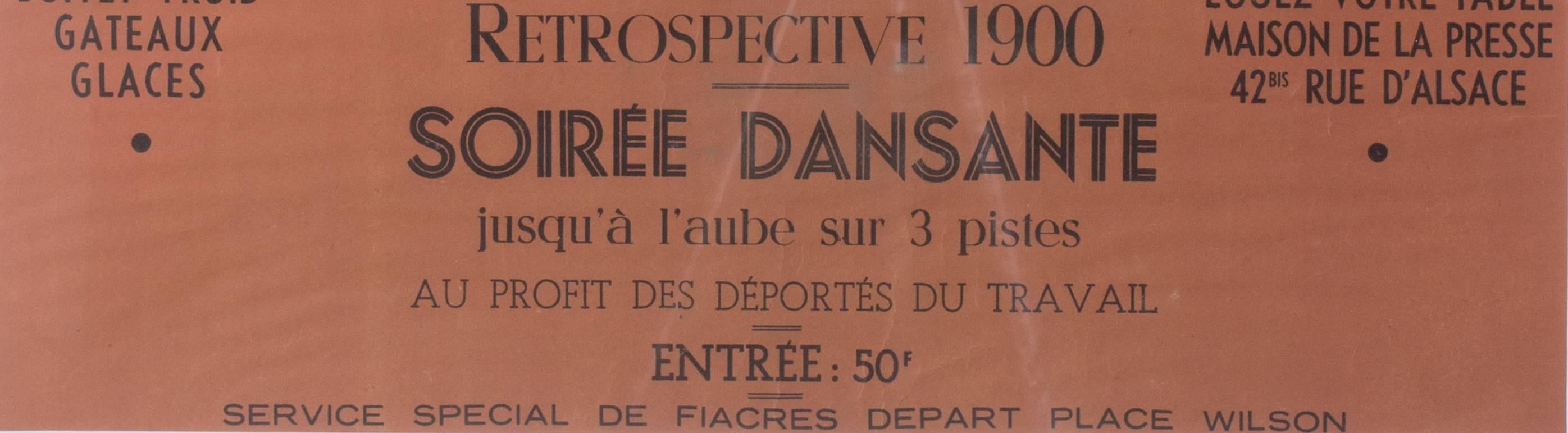 Cartel original de 1945 para un baile de disfraces posterior a la liberación - Figurative Print Naranja de Jean Paul Le Verrier