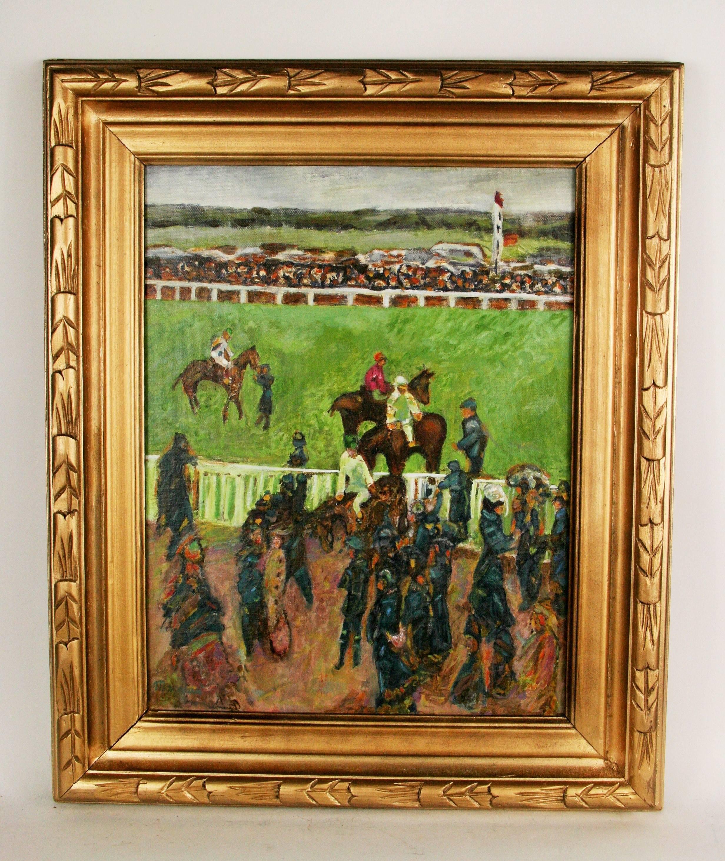 Day at the Races Equesterian  Landscape  - Painting by Unknown