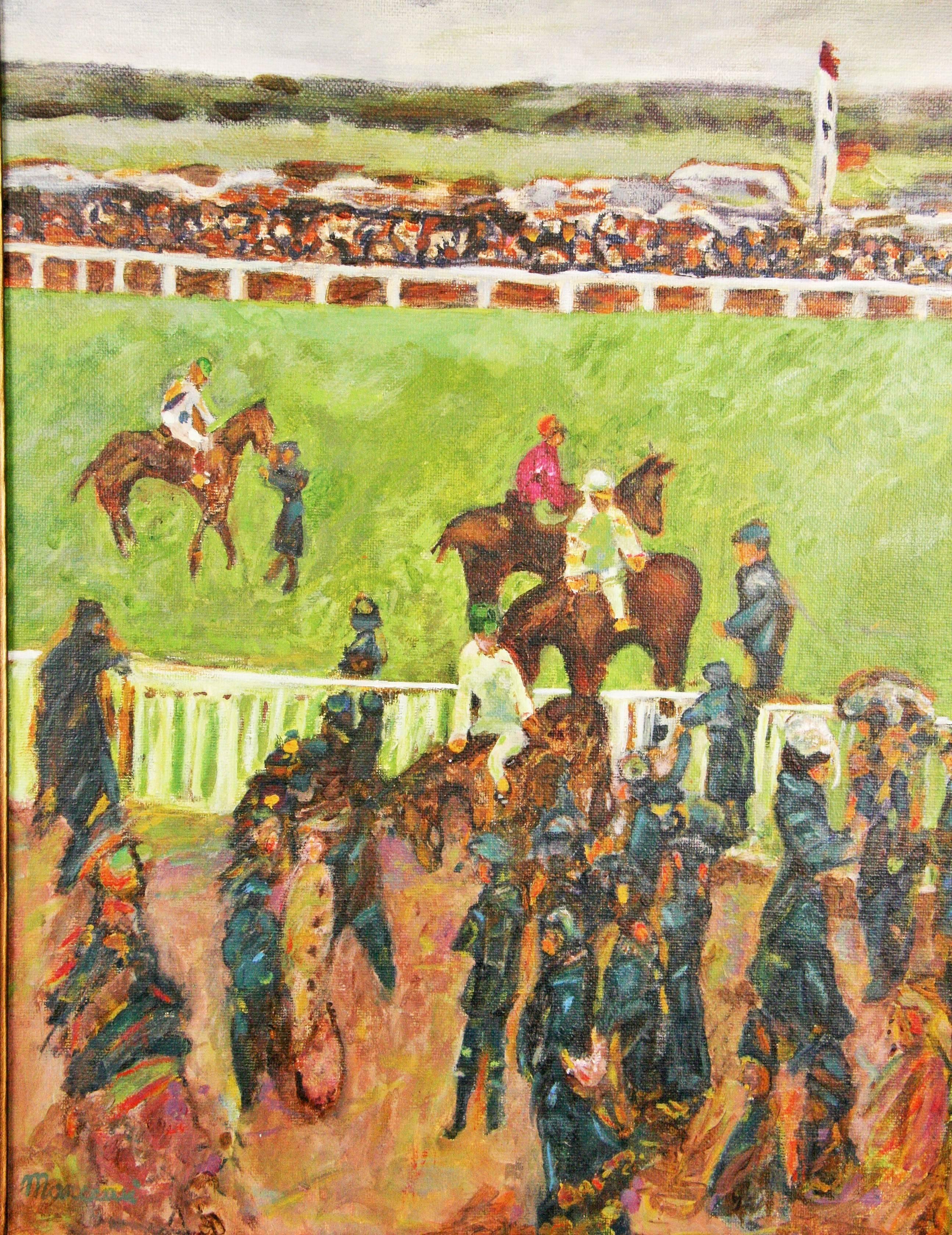 Unknown Landscape Painting - Day at the Races Equesterian  Landscape 