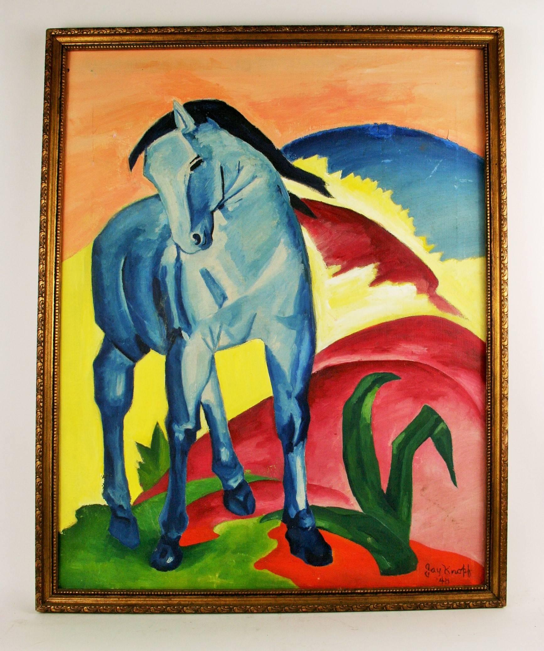Jay Knopf Animal Painting - Blue Horse by J. Knopf