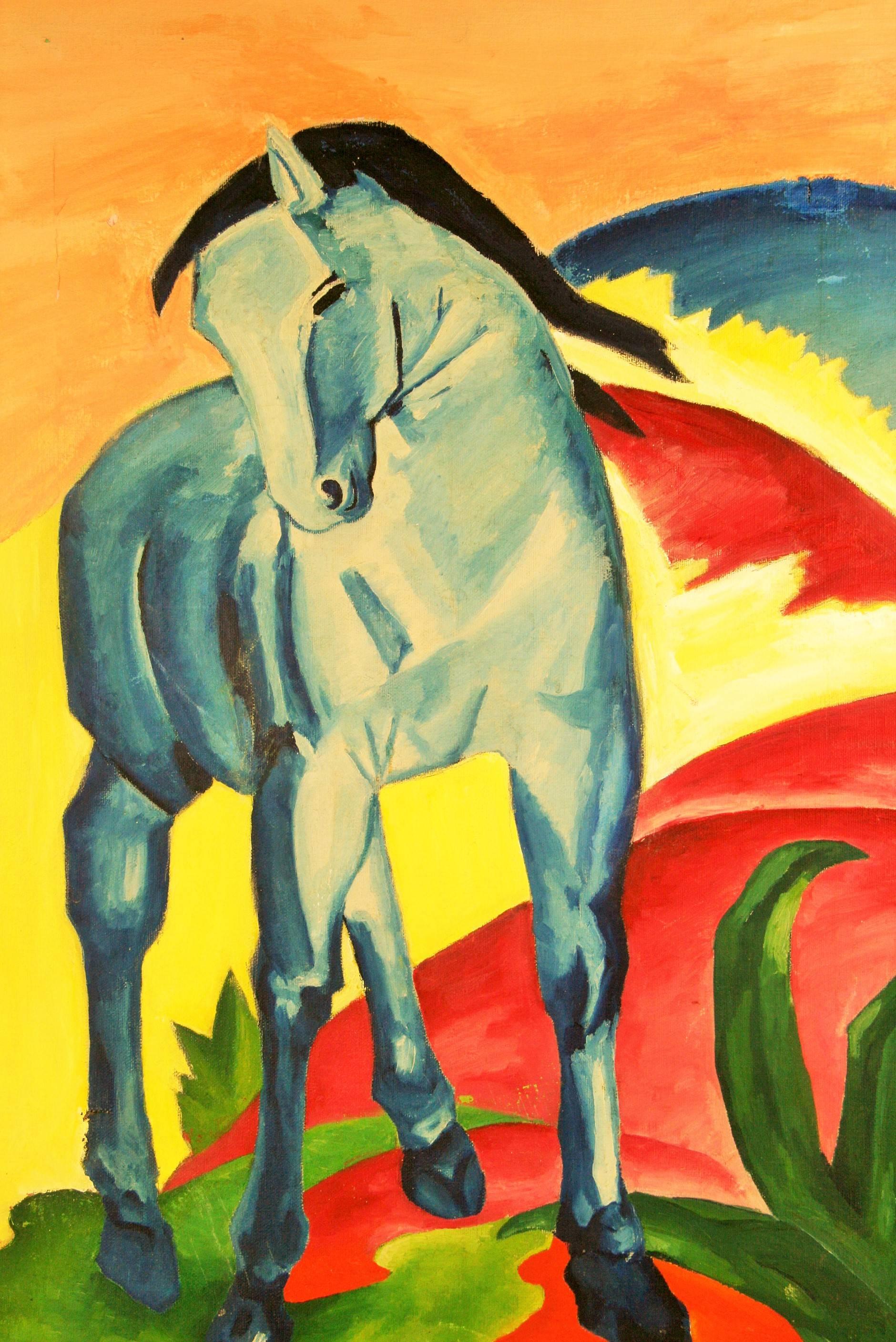 Blue Horse by J. Knopf - Abstract Impressionist Painting by Jay Knopf