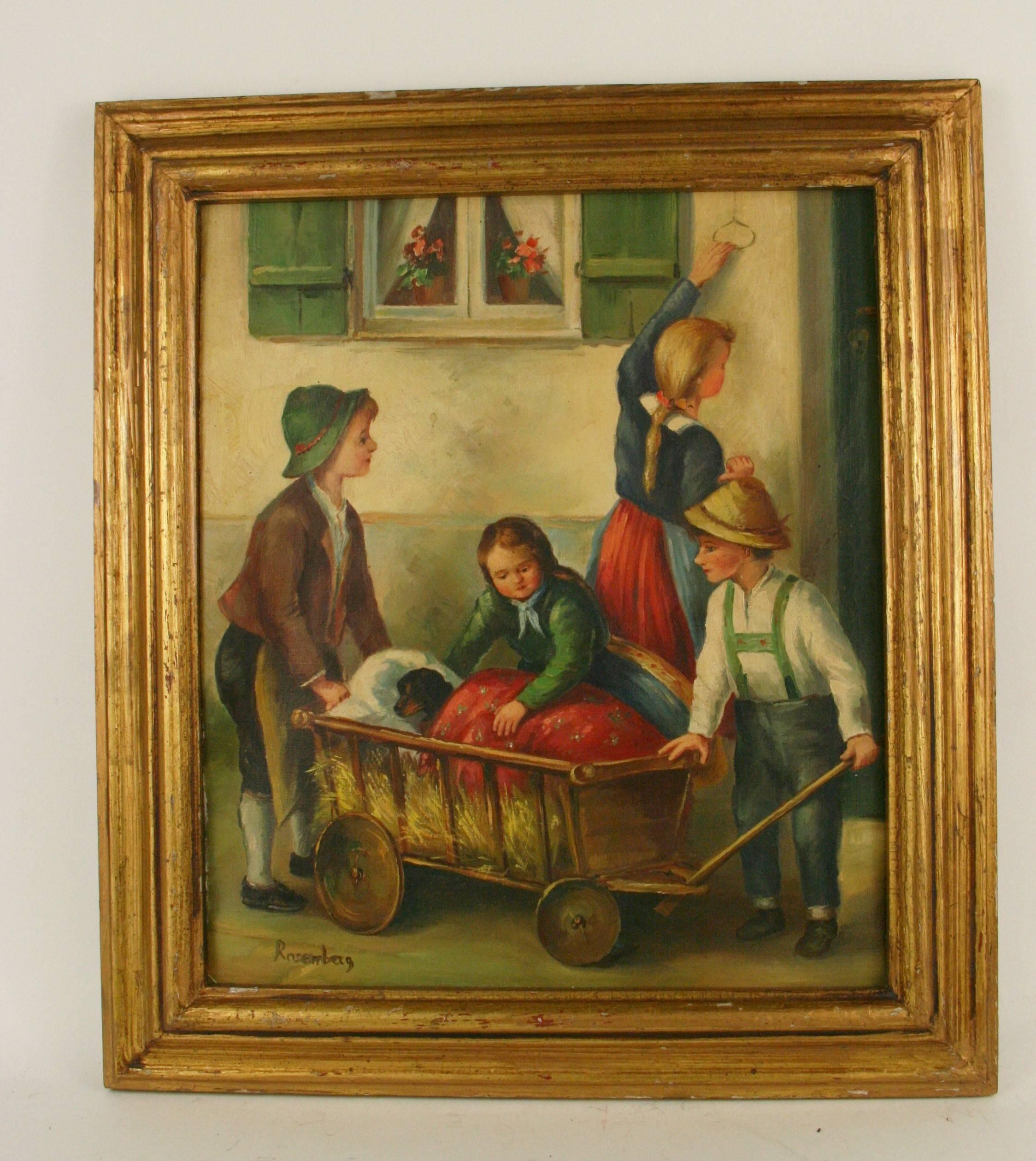 Unknown Figurative Painting - Going To the Vet Figural Painting