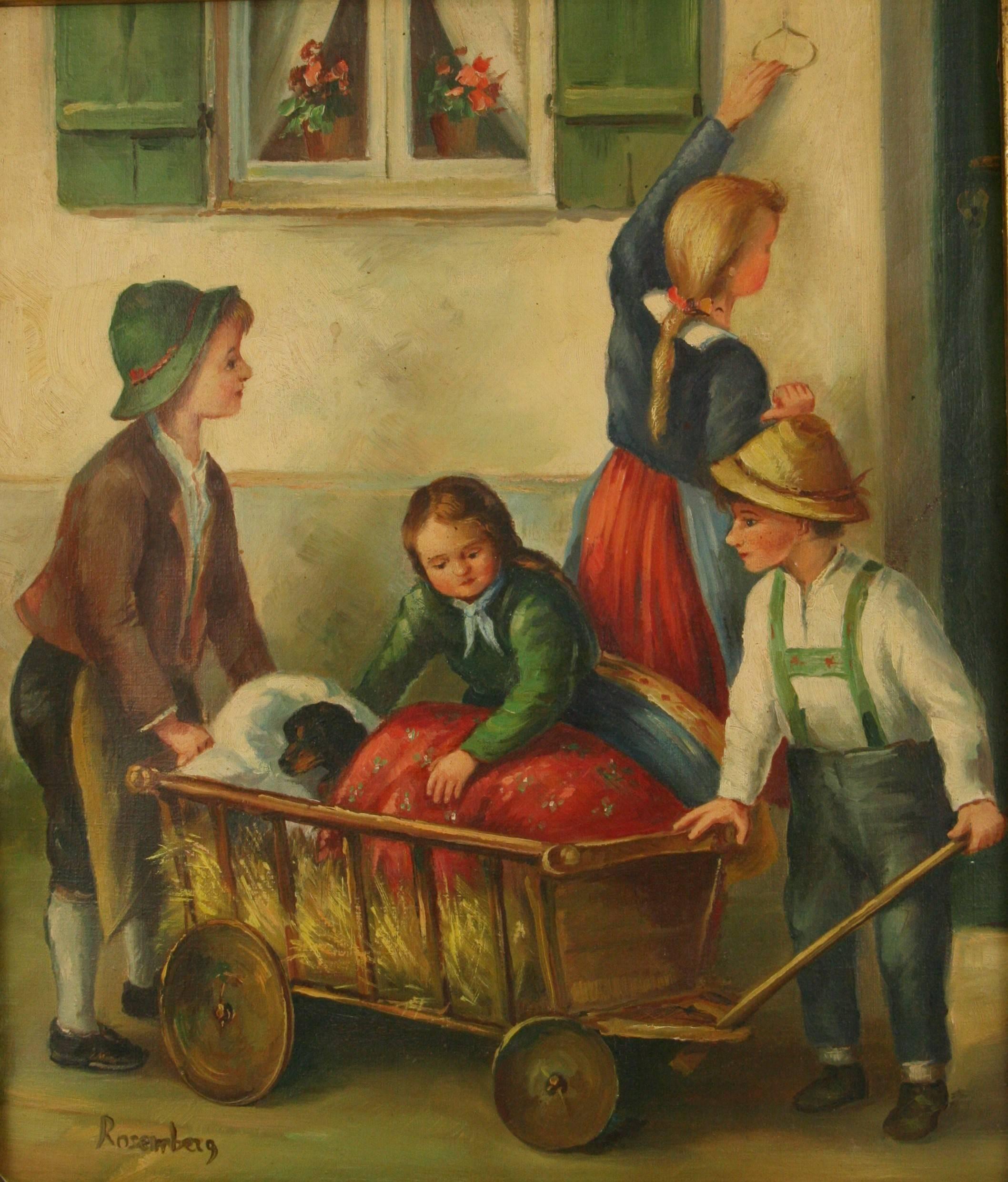 Going To the Vet Figural Painting - Brown Figurative Painting by Unknown