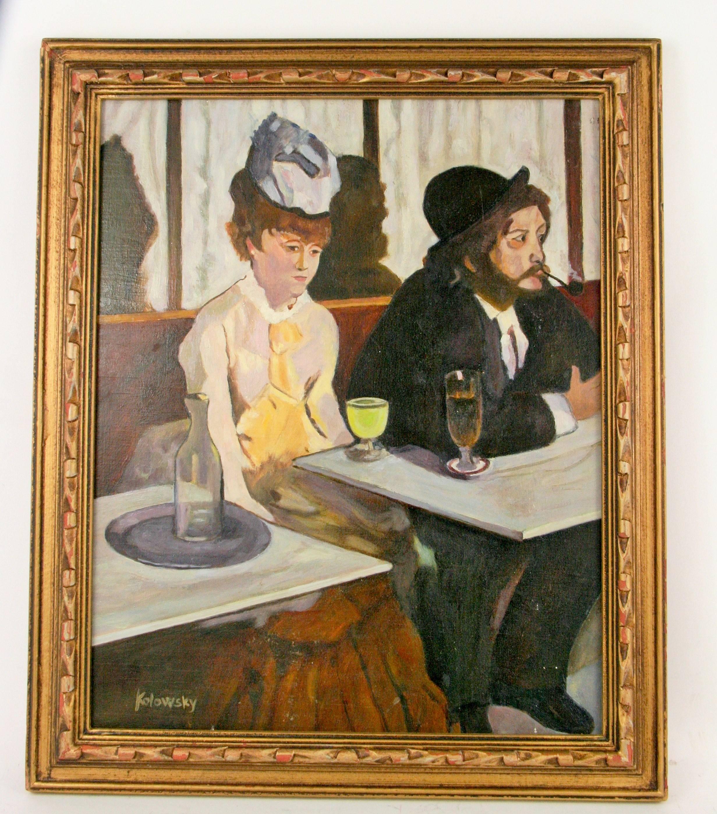 Unknown Figurative Painting - Paris Cafe Scene Impressionist Painting