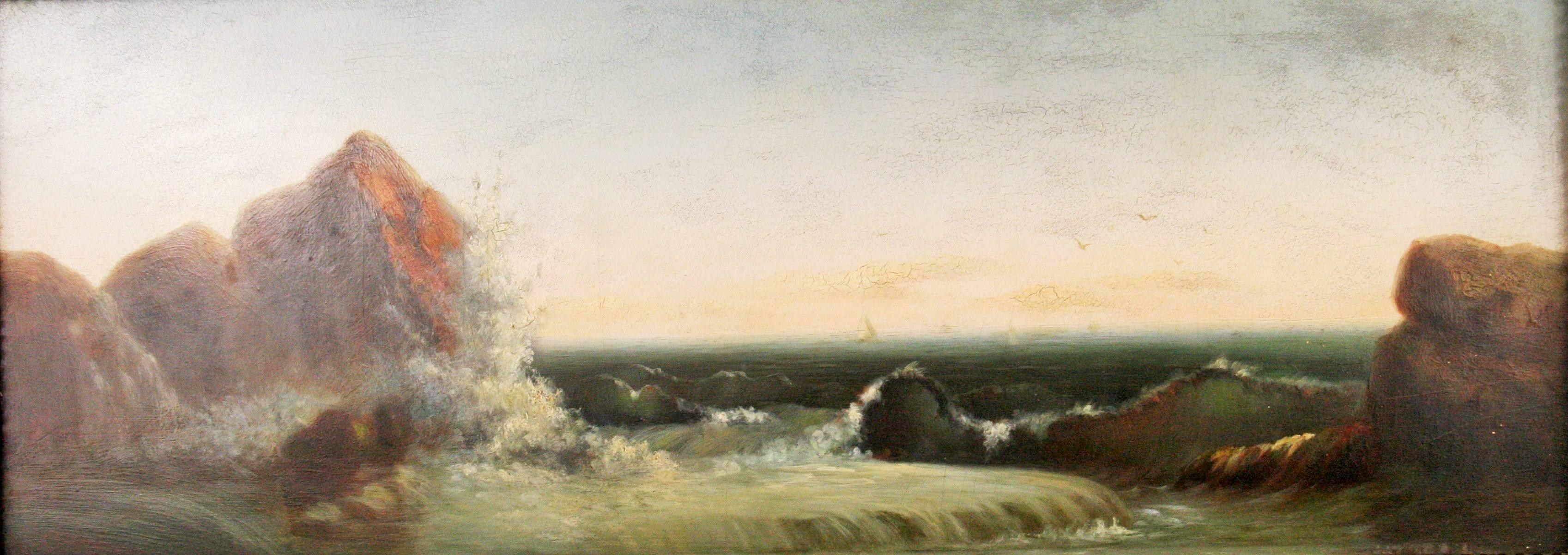 Crashing Waves Seascape - Beige Landscape Painting by Unknown
