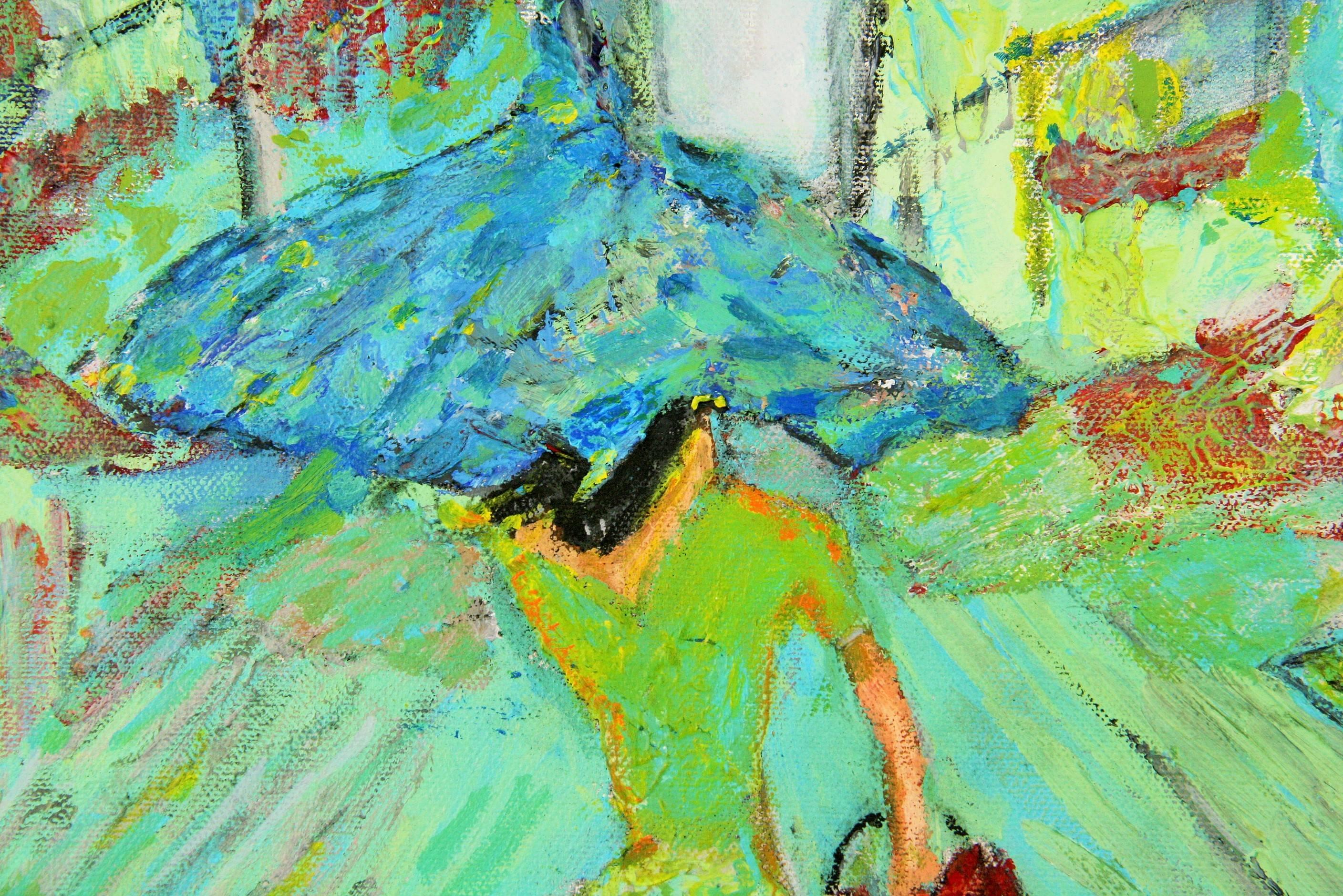 Rainy Day in Paris by Brunit - Green Abstract Painting by Unknown