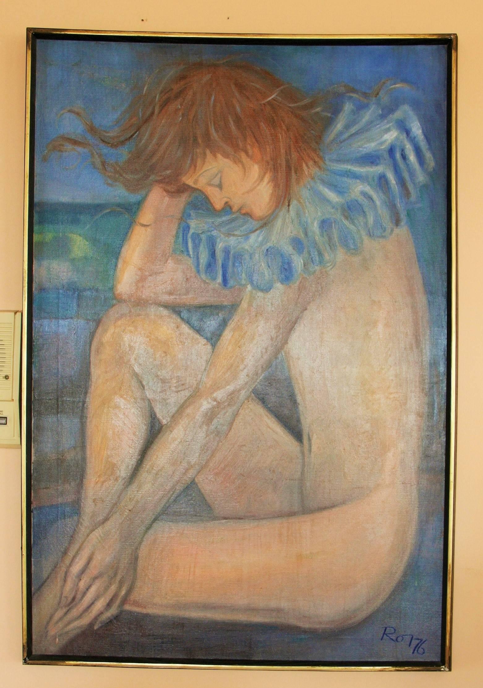 Unknown Figurative Painting - Blue Resting  Figure  Painting