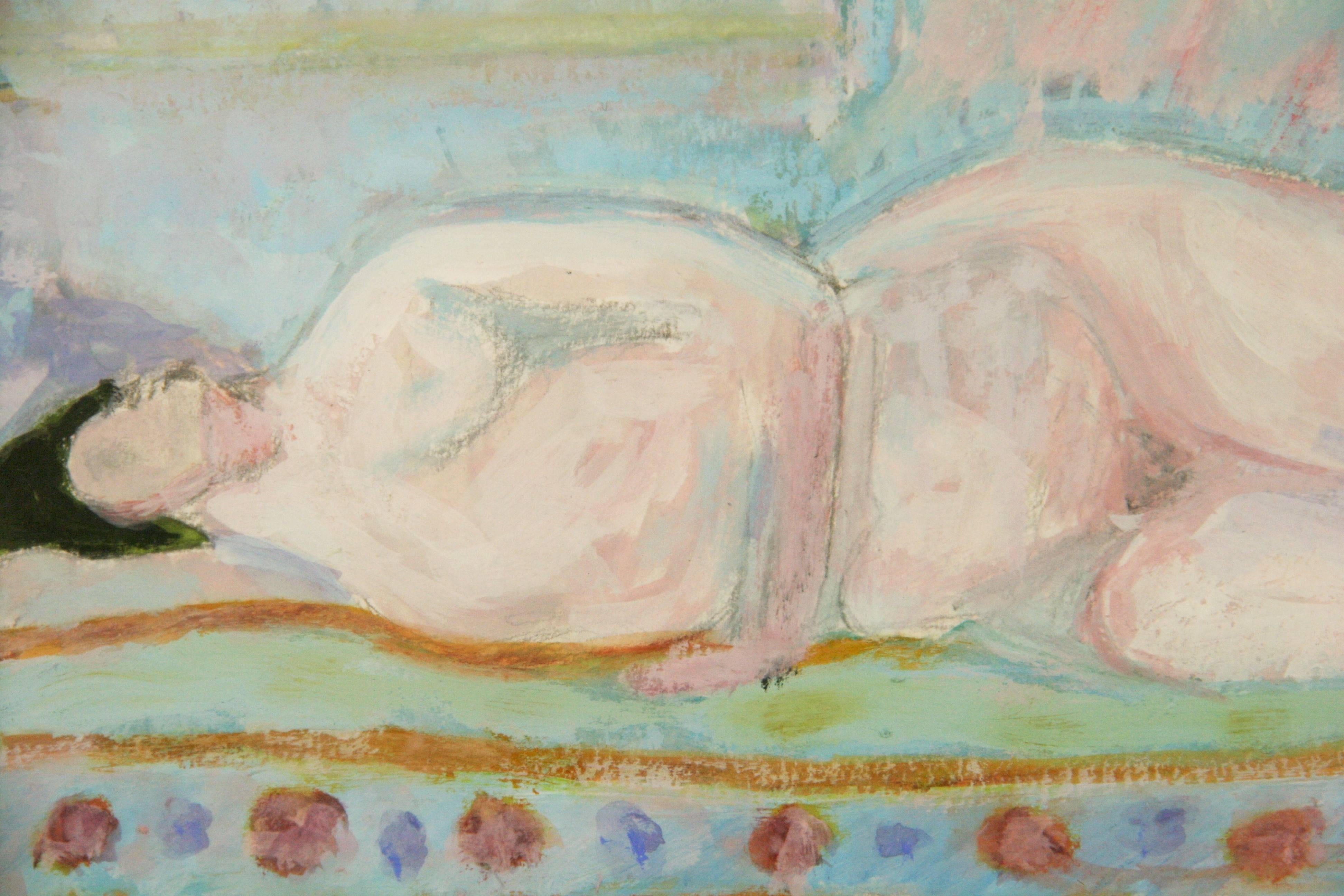Resting Blue Nude Figurative  - Brown Abstract Painting by Unknown