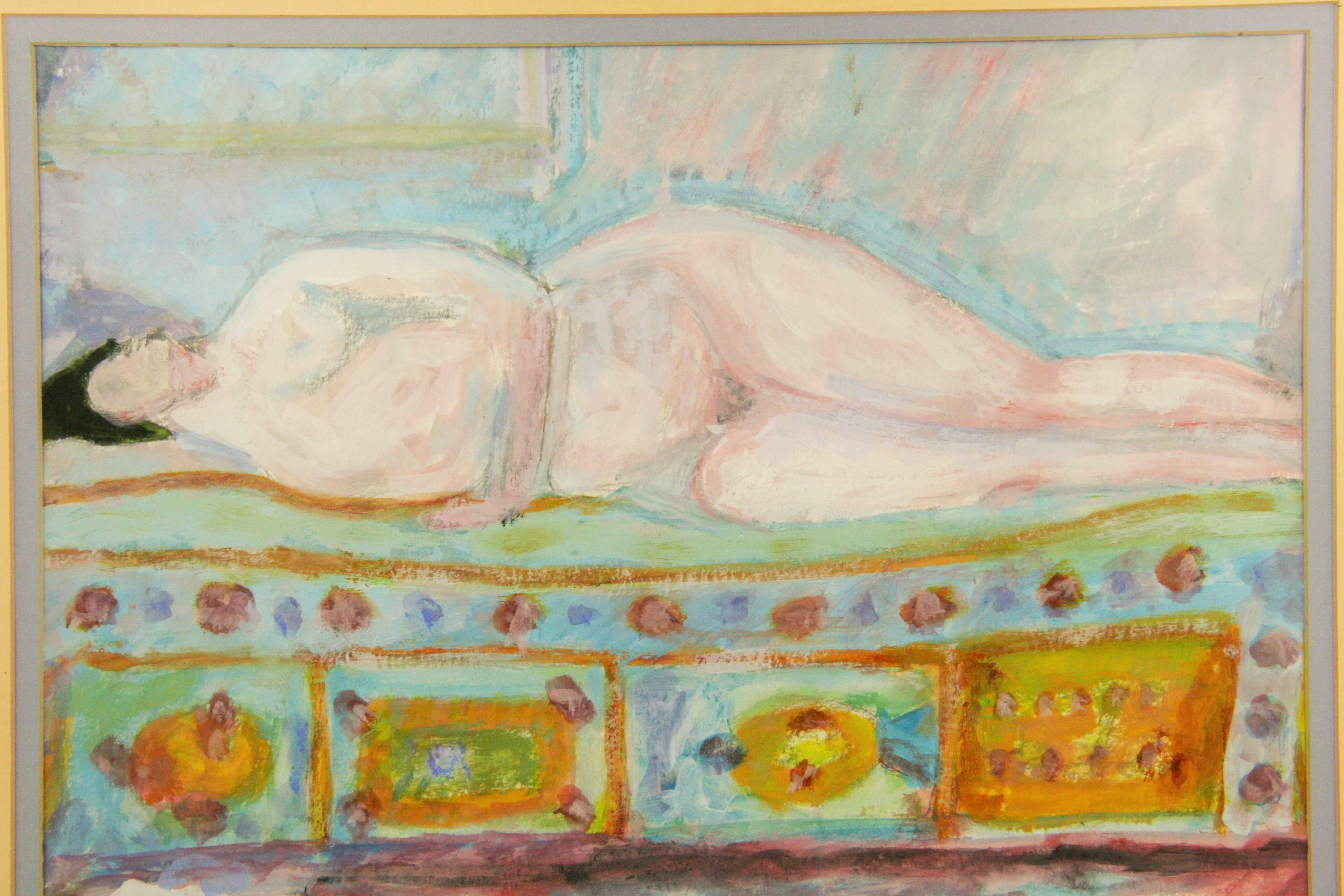 Resting Blue Nude Figurative  - Painting by Unknown