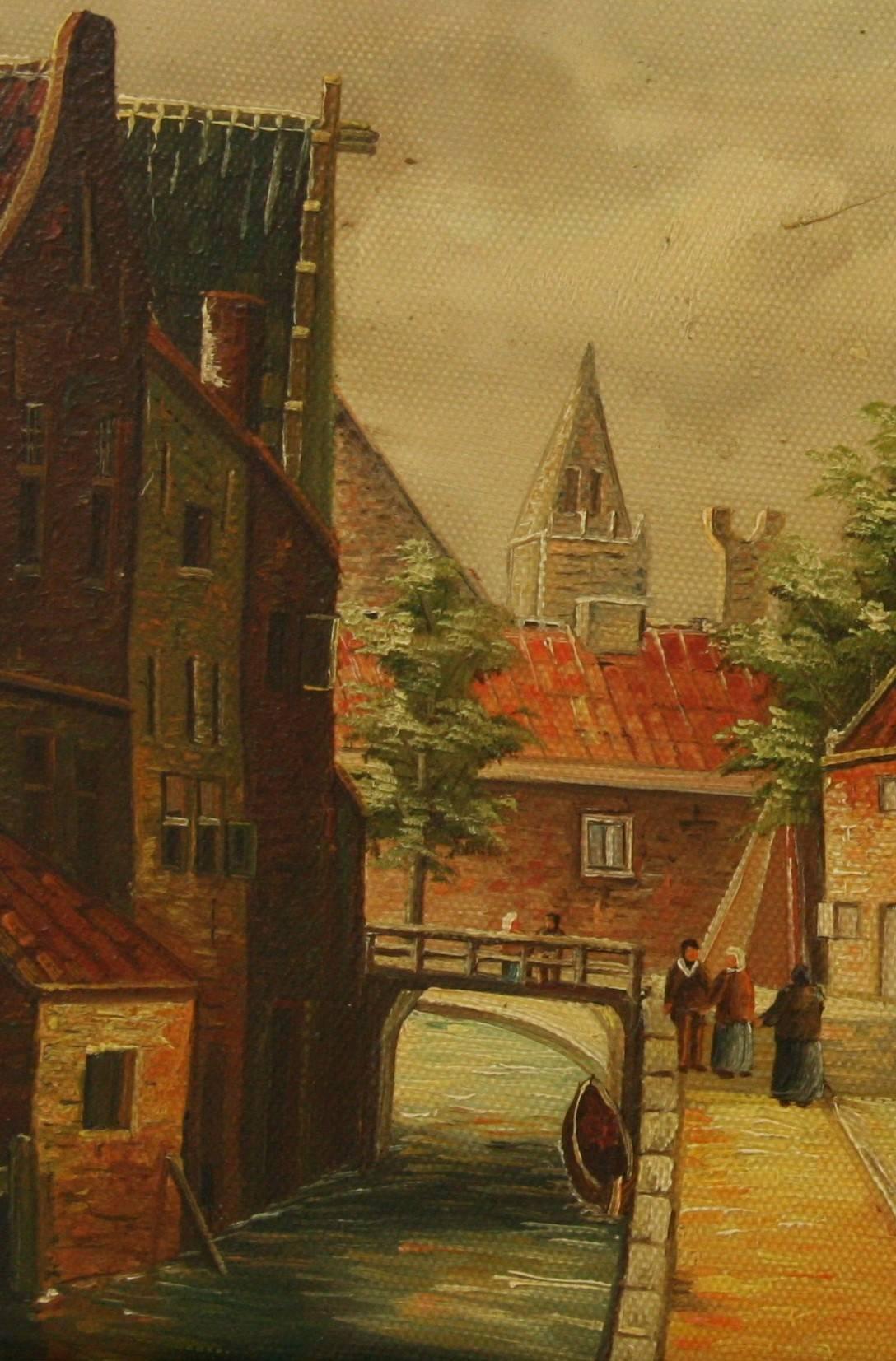 Old Europe Impressionist Street Scene  Painting - Brown Figurative Painting by Unknown