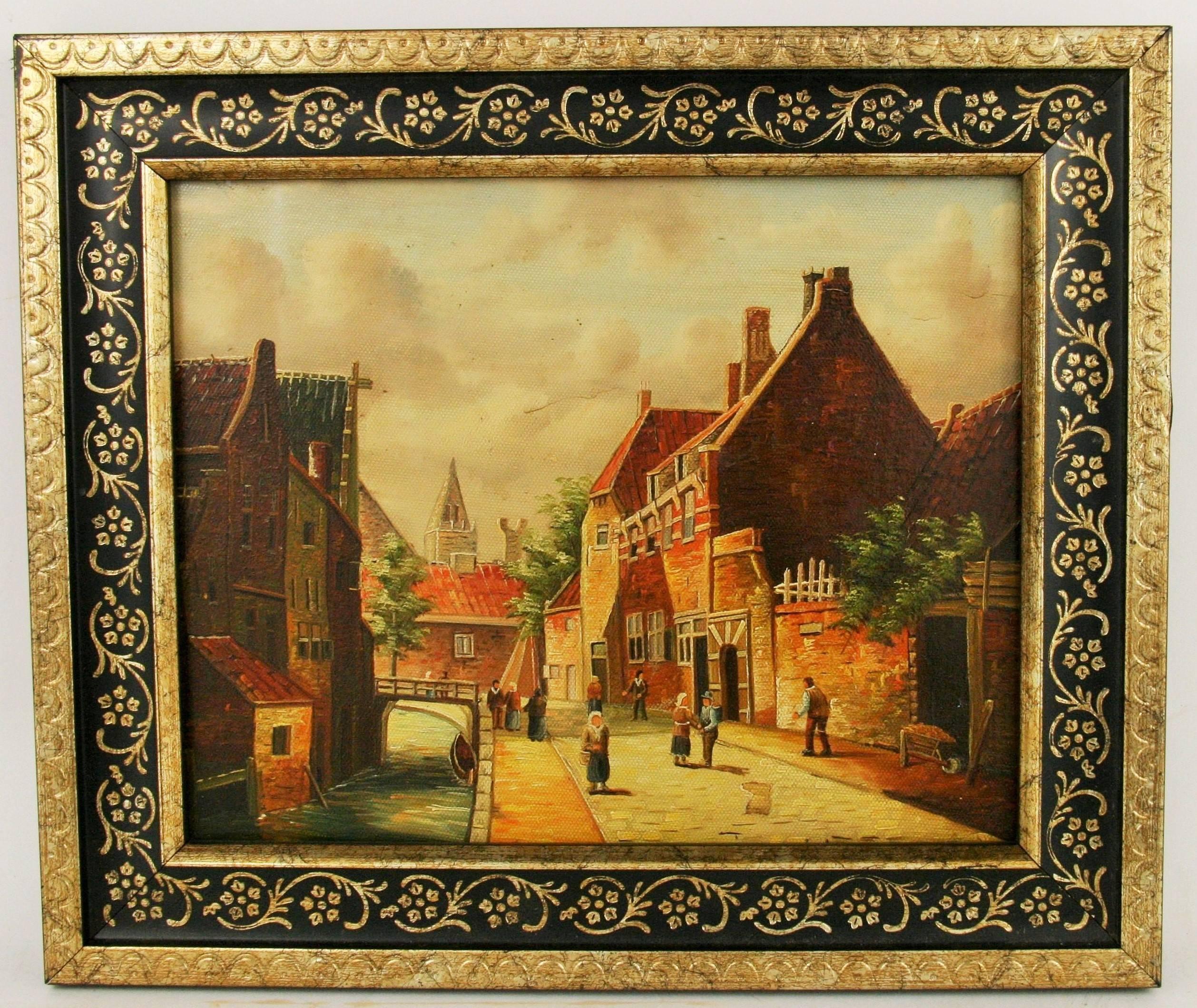 Unknown Figurative Painting - Old Europe Impressionist Street Scene  Painting
