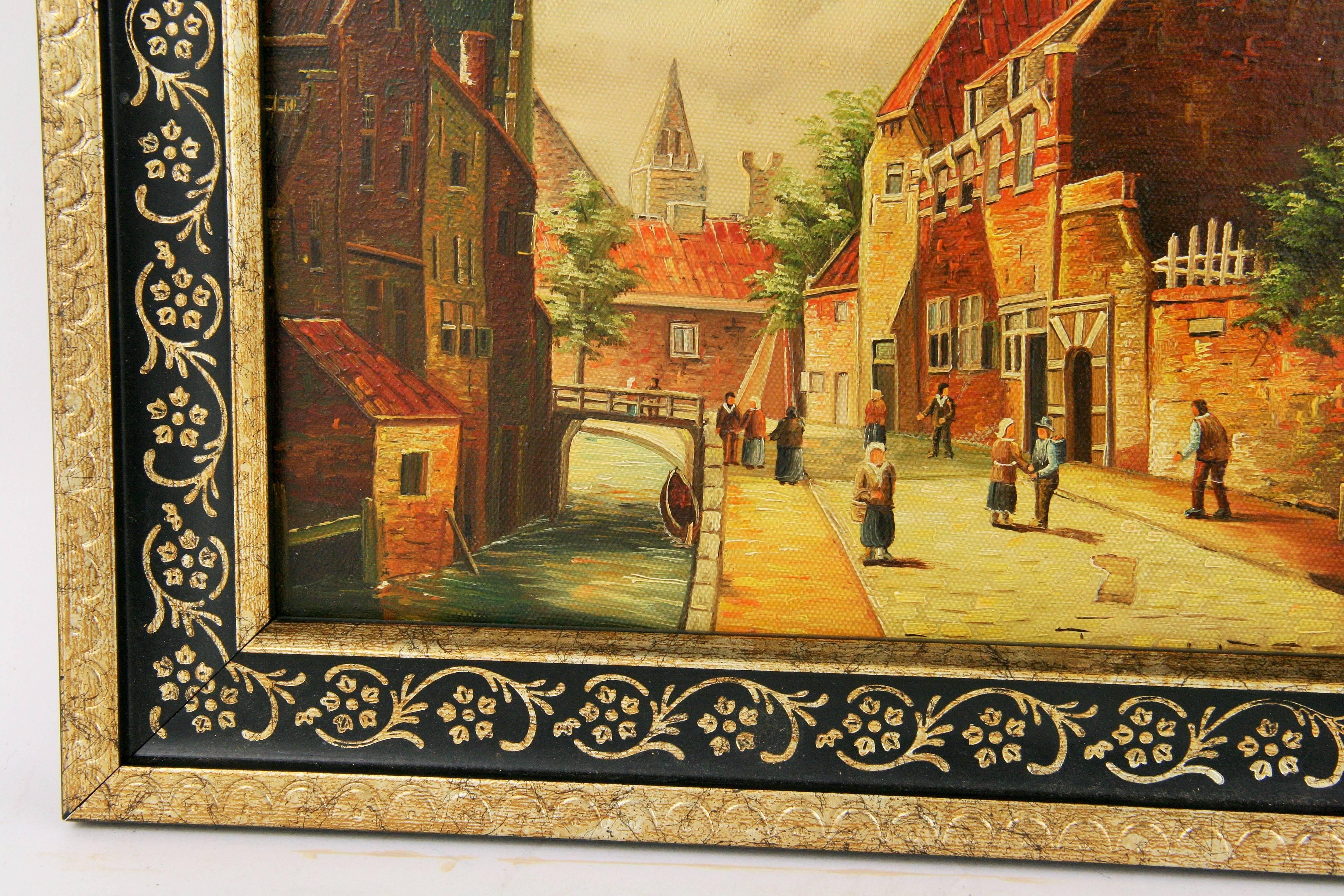 #5-2554 Impressionistic style oil painting on canvas set in a custome gilt-black wood frame.
Artist unknown