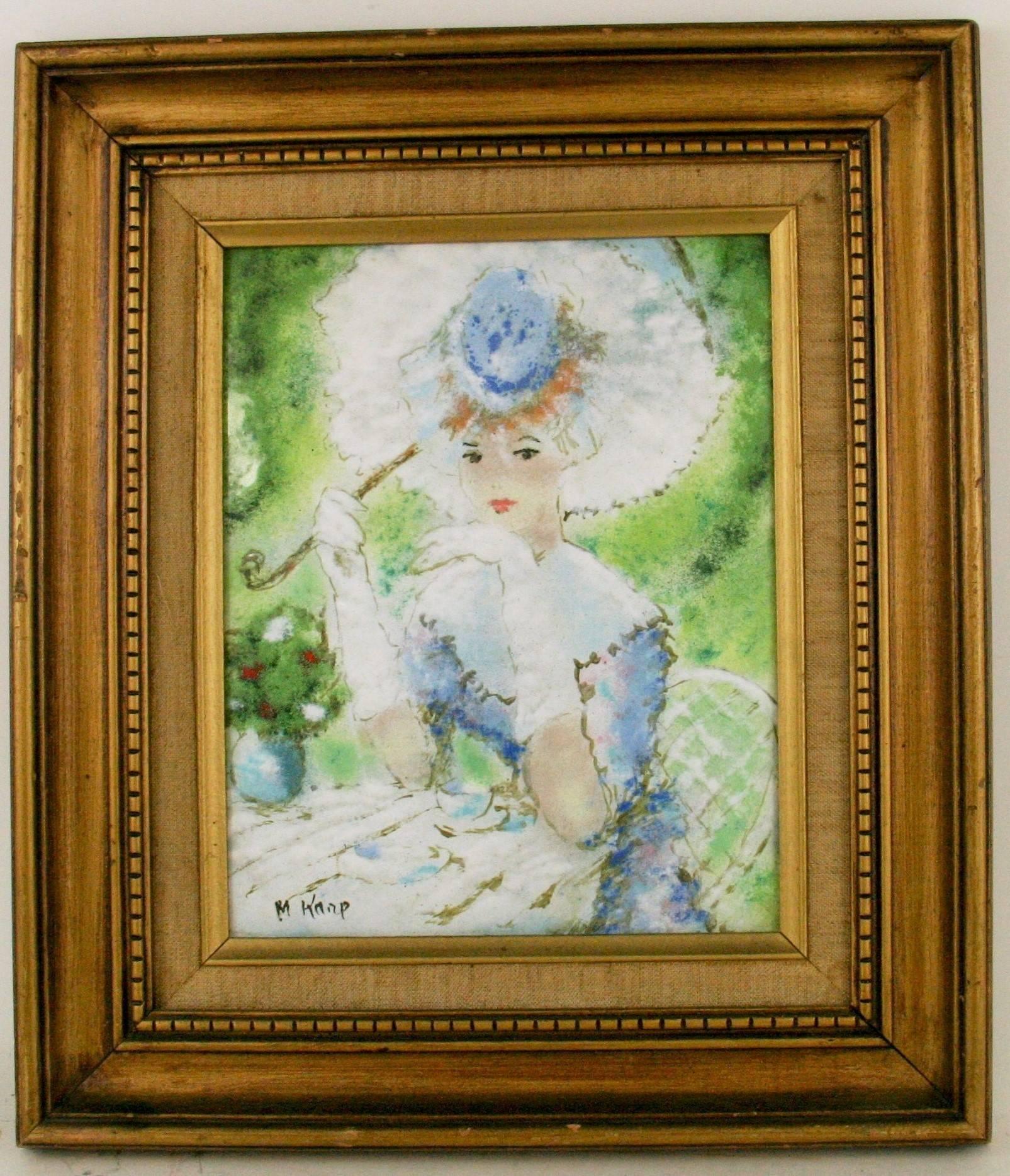 Unknown Figurative Painting - Lady With Parasol Porcelain Impressionist Painting