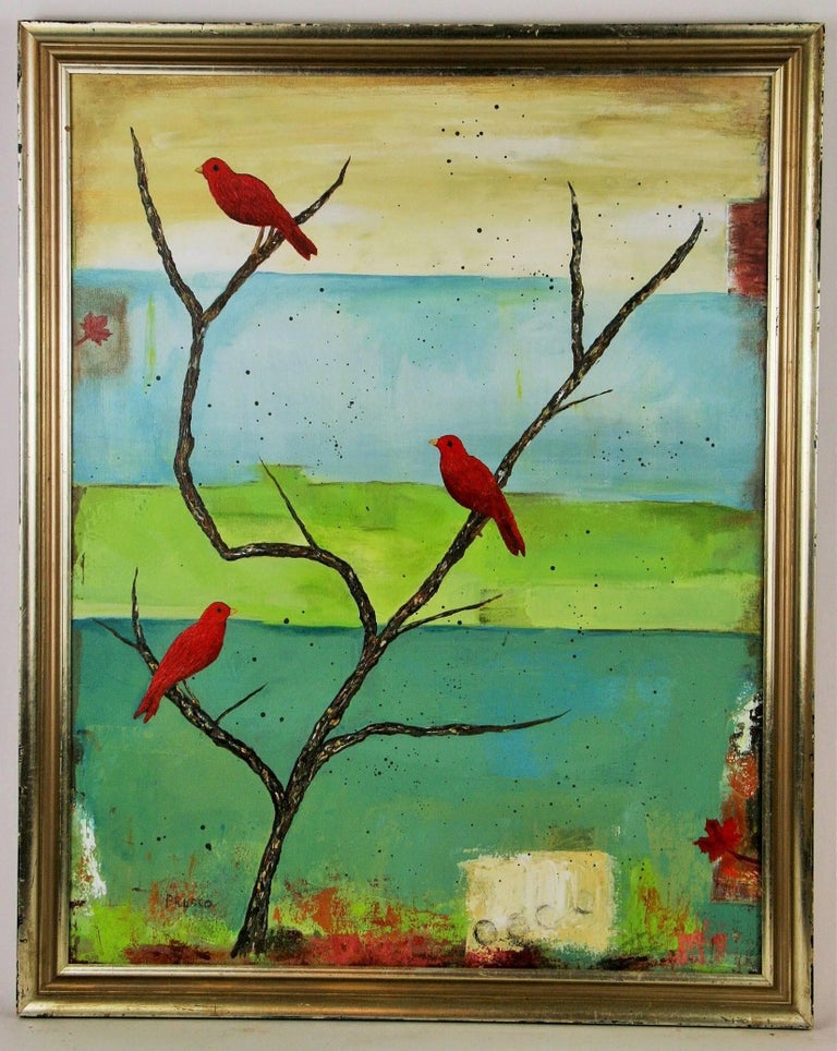 Unknown Zen Tanager Bird Painting by P.Russo For Sale at 1stdibs