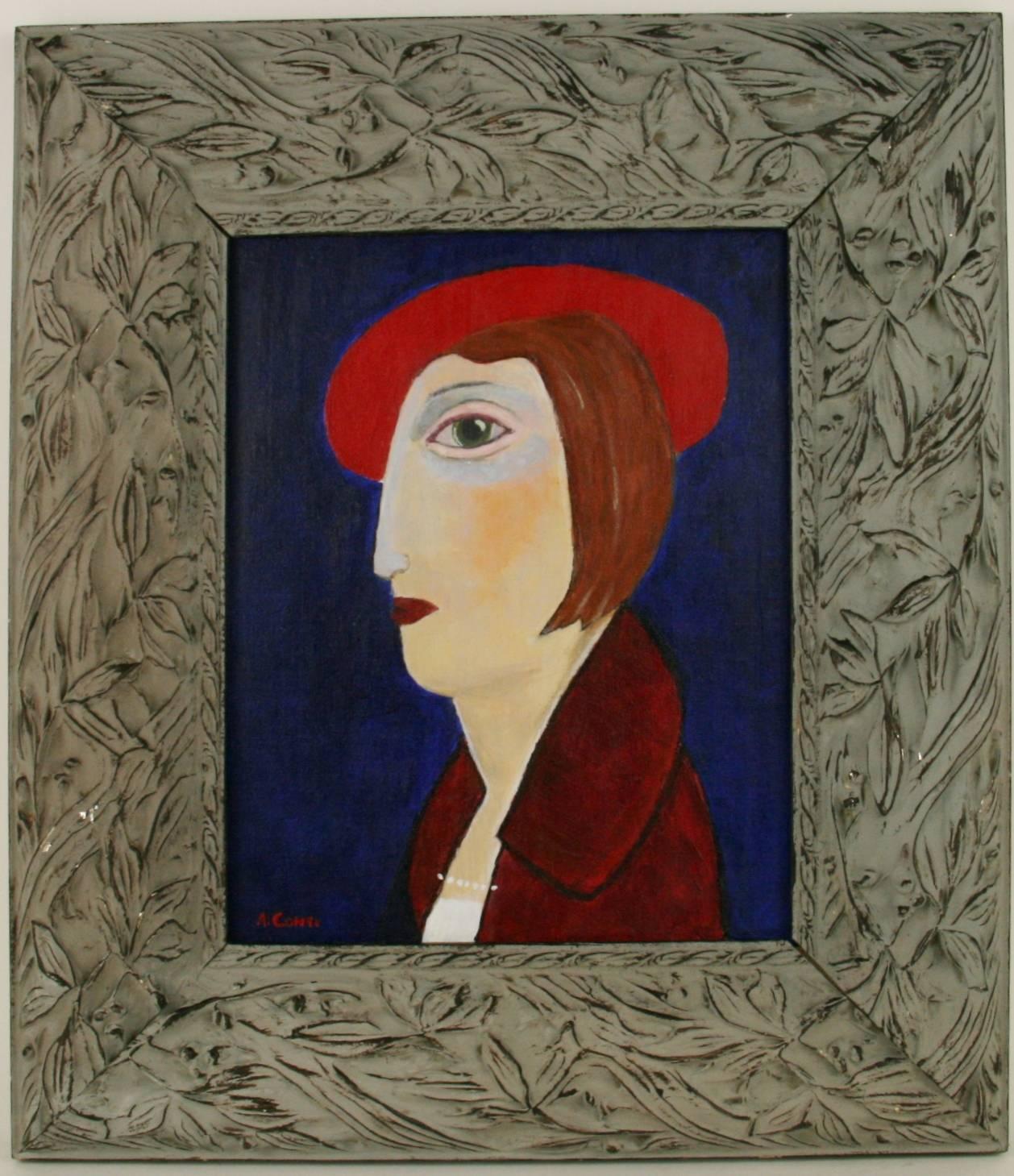 Unknown Figurative Painting - Red Hat Portrait Painting
