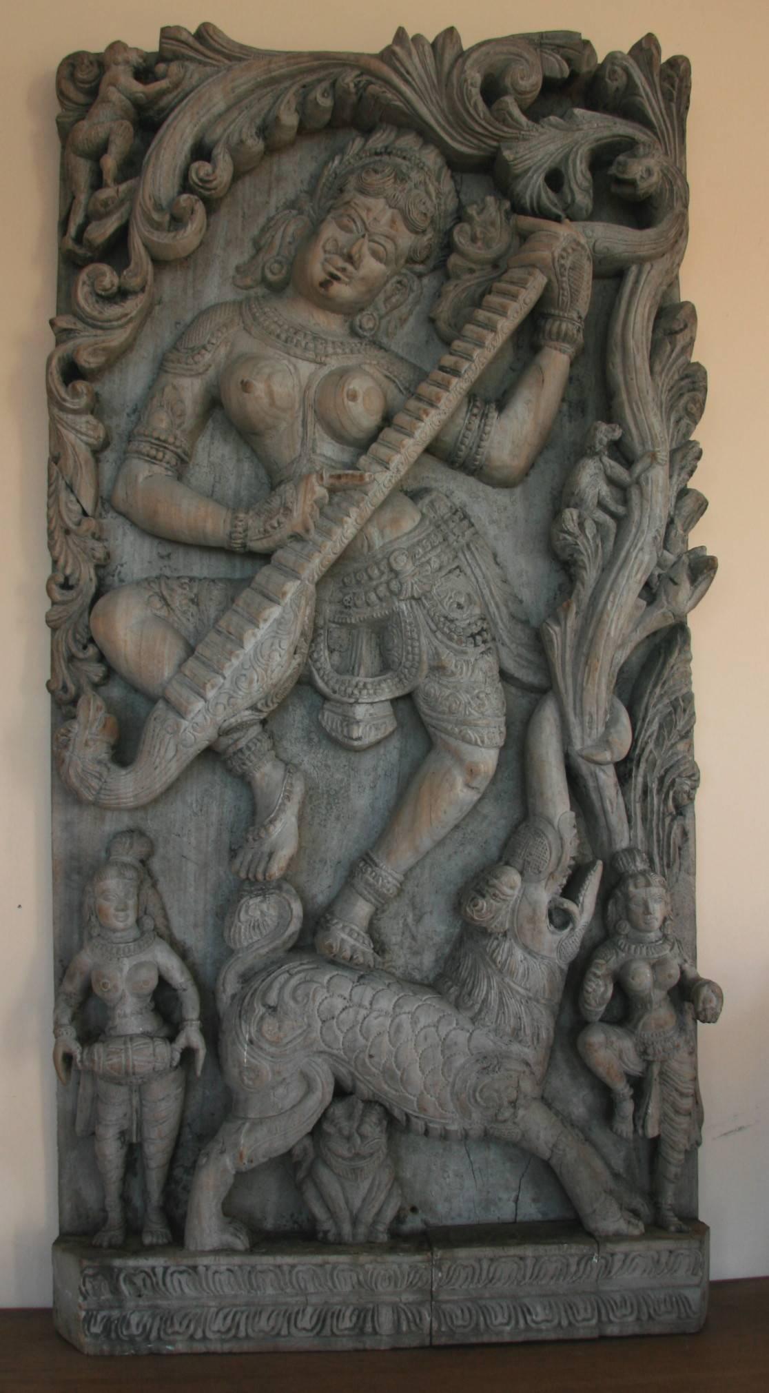 Unknown Figurative Sculpture -  Large Scale Lord Krishna Hand Carved Wall Sculpture Temple Fragment 