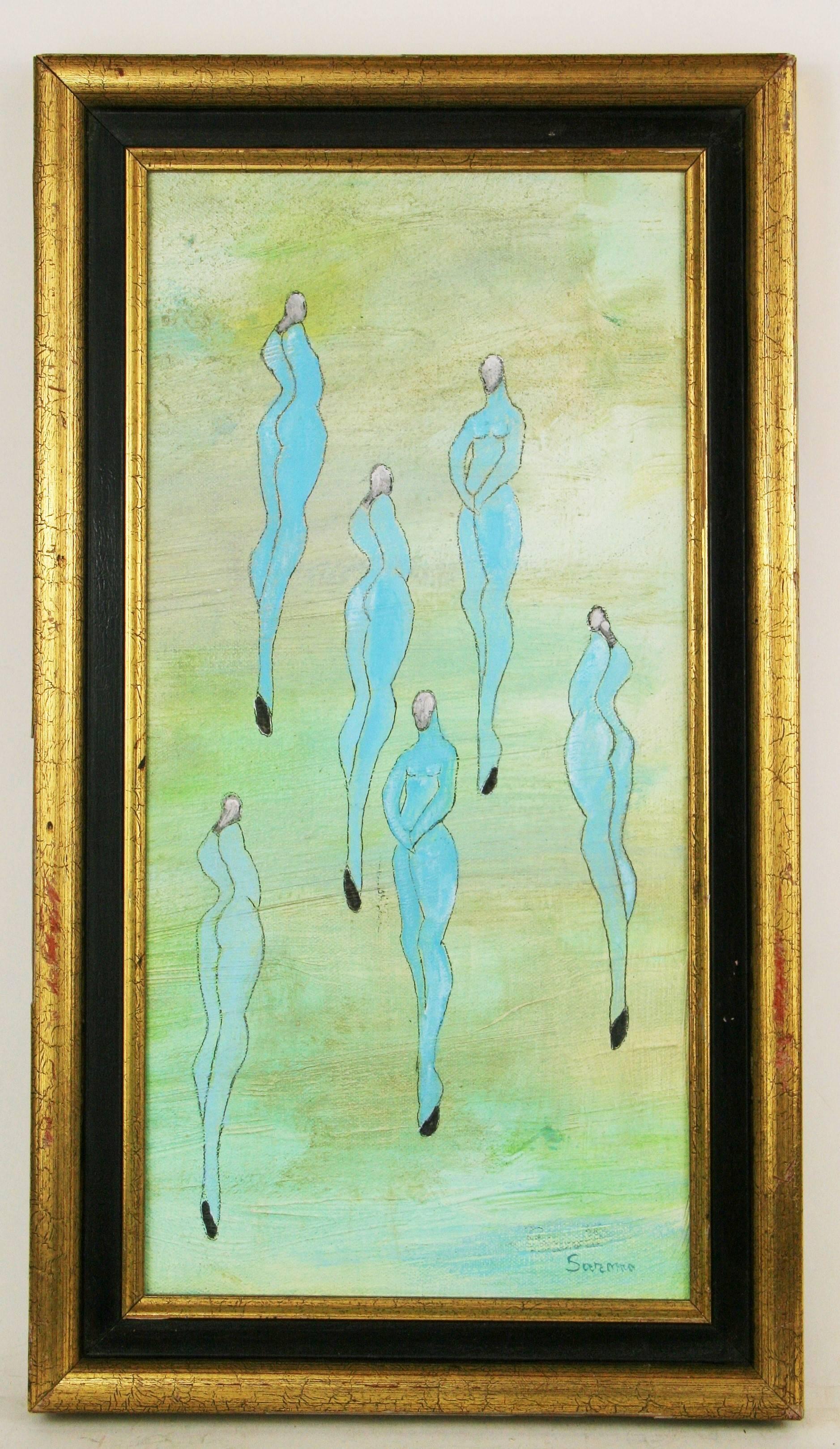 Blue Figures Abstract  - Painting by Unknown
