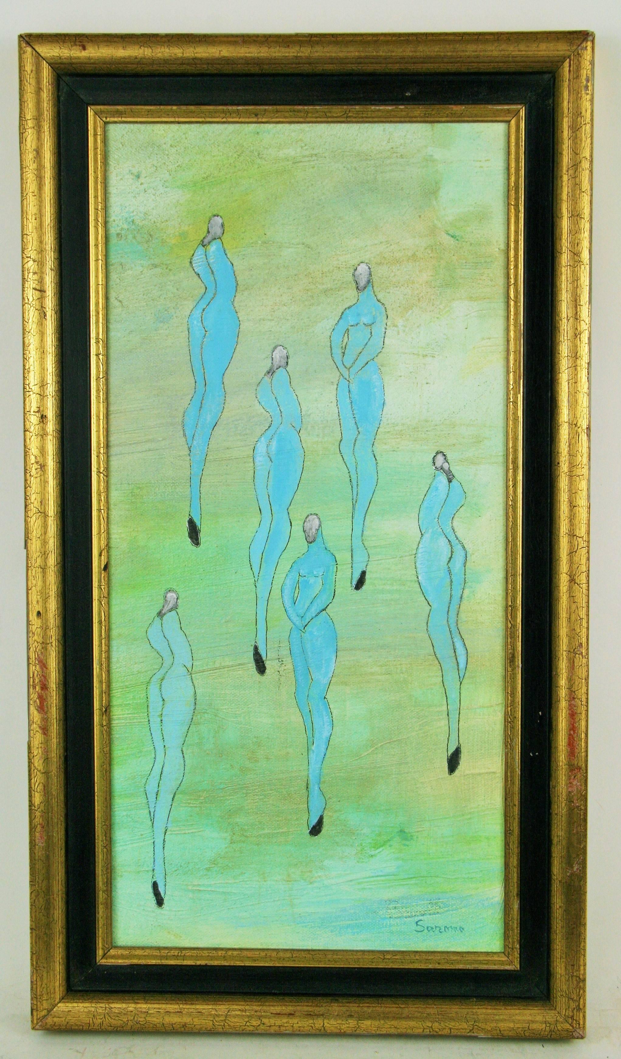 Unknown Abstract Painting - Blue Figures Abstract 