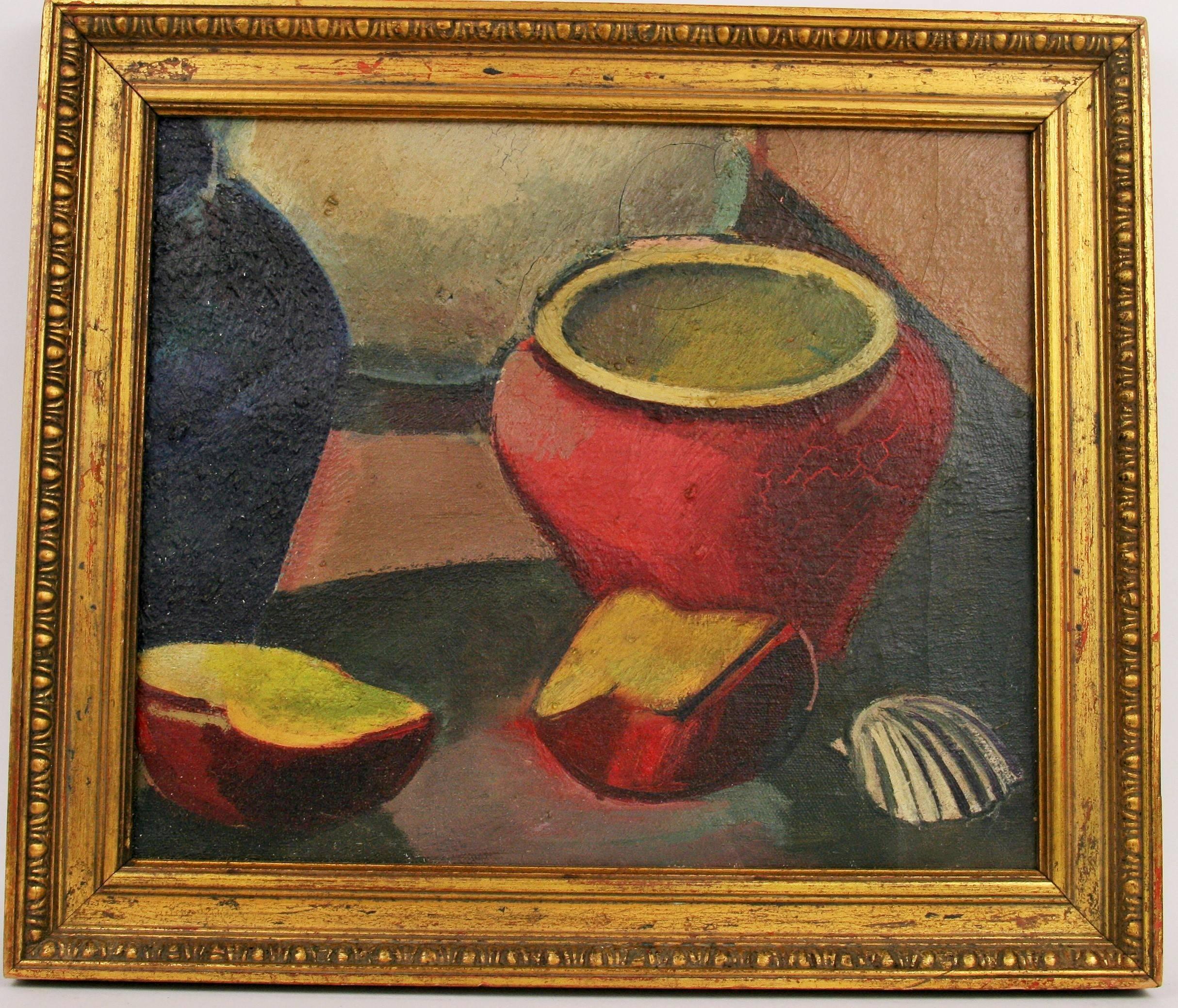 Impressionist Stillife Red Pot Painting - Brown Still-Life Painting by Unknown