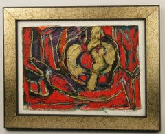  Red Abstract Mixed Media Painting