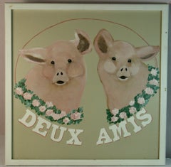 Deux Amis Two Pig Friends French oil painting Animal Painting