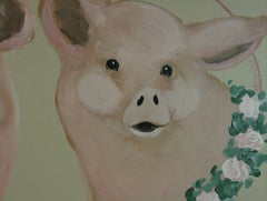Deux Amis Two Pig Friends French oil painting Animal Painting