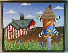 Surreal Fantasy Railroad Station Large Framed oil Painting