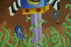 Surreal Fantasy Railroad Station Large Framed oil Painting