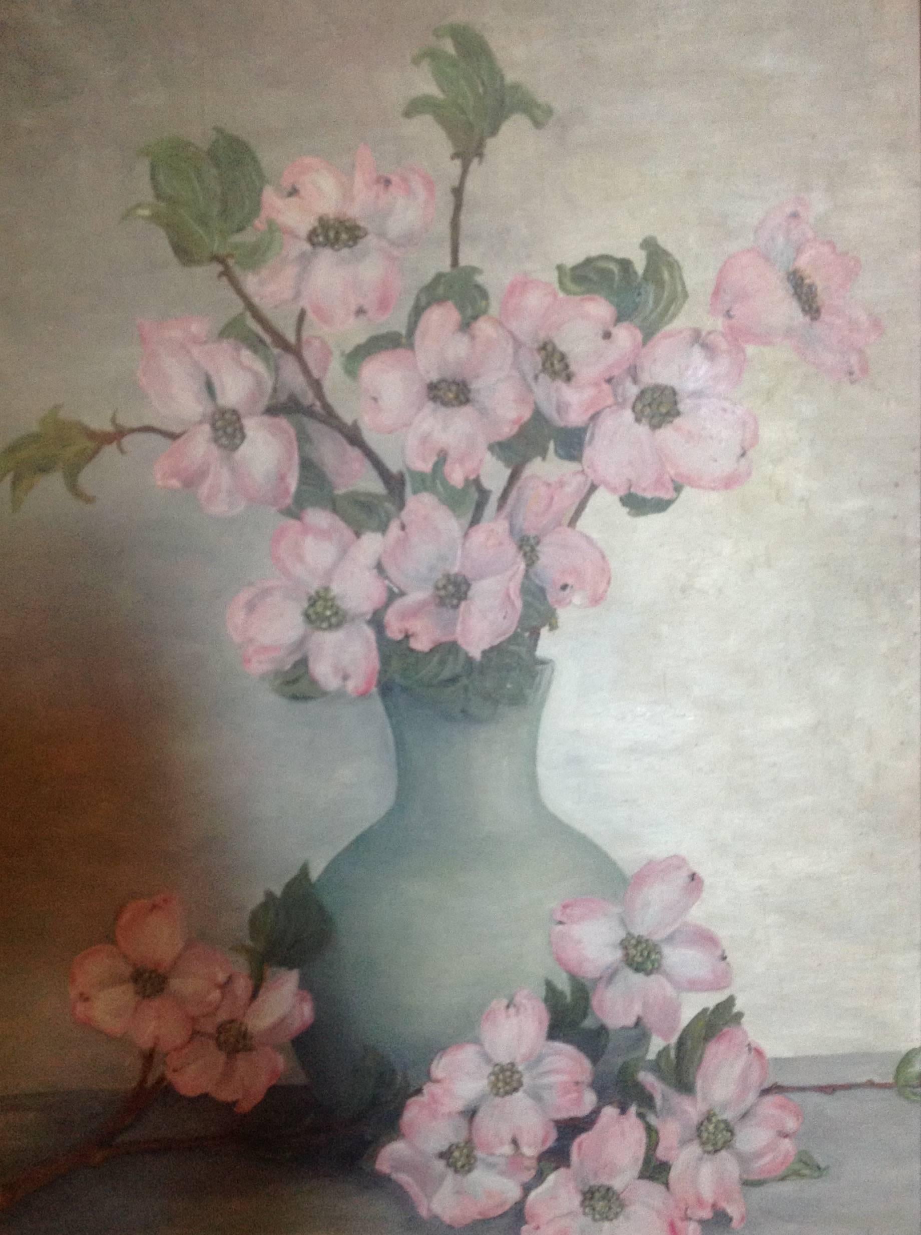 1930's Impressionist  Flowers Still Life Painting - Gray Still-Life Painting by Unknown
