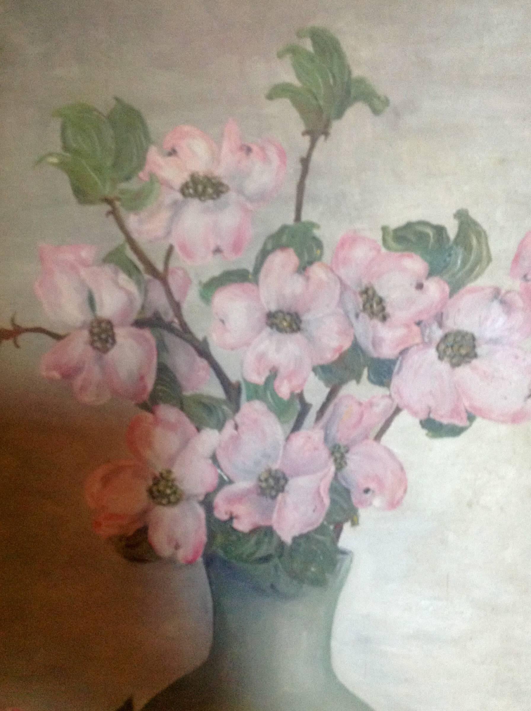 #5-02 A finely executed ,1930's flowers still life,oil on wood panel displayed in a gilt wood frame.