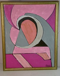 Rose Colored Geometric Abstract Oil Painting Framed