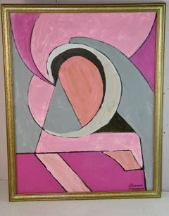 Rose Colored Geometric Abstract Oil Painting Framed