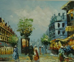 Parisians Walking Thru The Streets of Paris Oil Painting