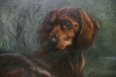 Pair of Dachshunds Dogs Oil Paintings set in a Wood Frame