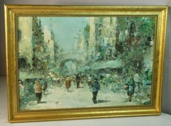 Parisians Walking Thru The Streets of Paris Oil Painting Framed