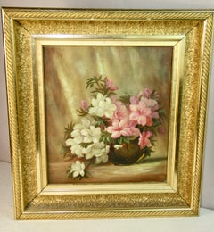 Antique Impressionist Flower Table Setting Set in a 19C Gilt Frame