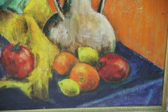 Impressionist Fruit and Vase Table Setting Still Life Signed P.Wolf