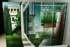 Pintura al óleo de gran formato de estilo realista arquitectónico sobre lienzo entelado
