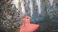 Surreal City with Waterfall Oil Painting Framed