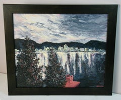 Surreal City with Waterfall Oil Painting Framed