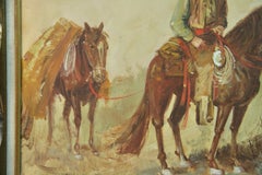 Cowboy on Horseback Equestrian Oversized Oil Painting Framed