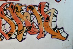 Pintura al óleo de grafiti urbano de gran formato, firmada, abstracta, década de los 70