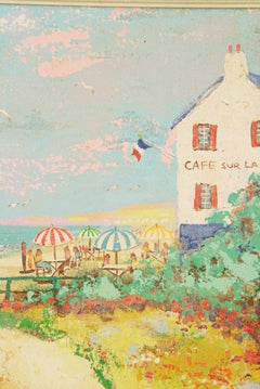 French Riviera Cafe Sur lePlage Landscape  Painting