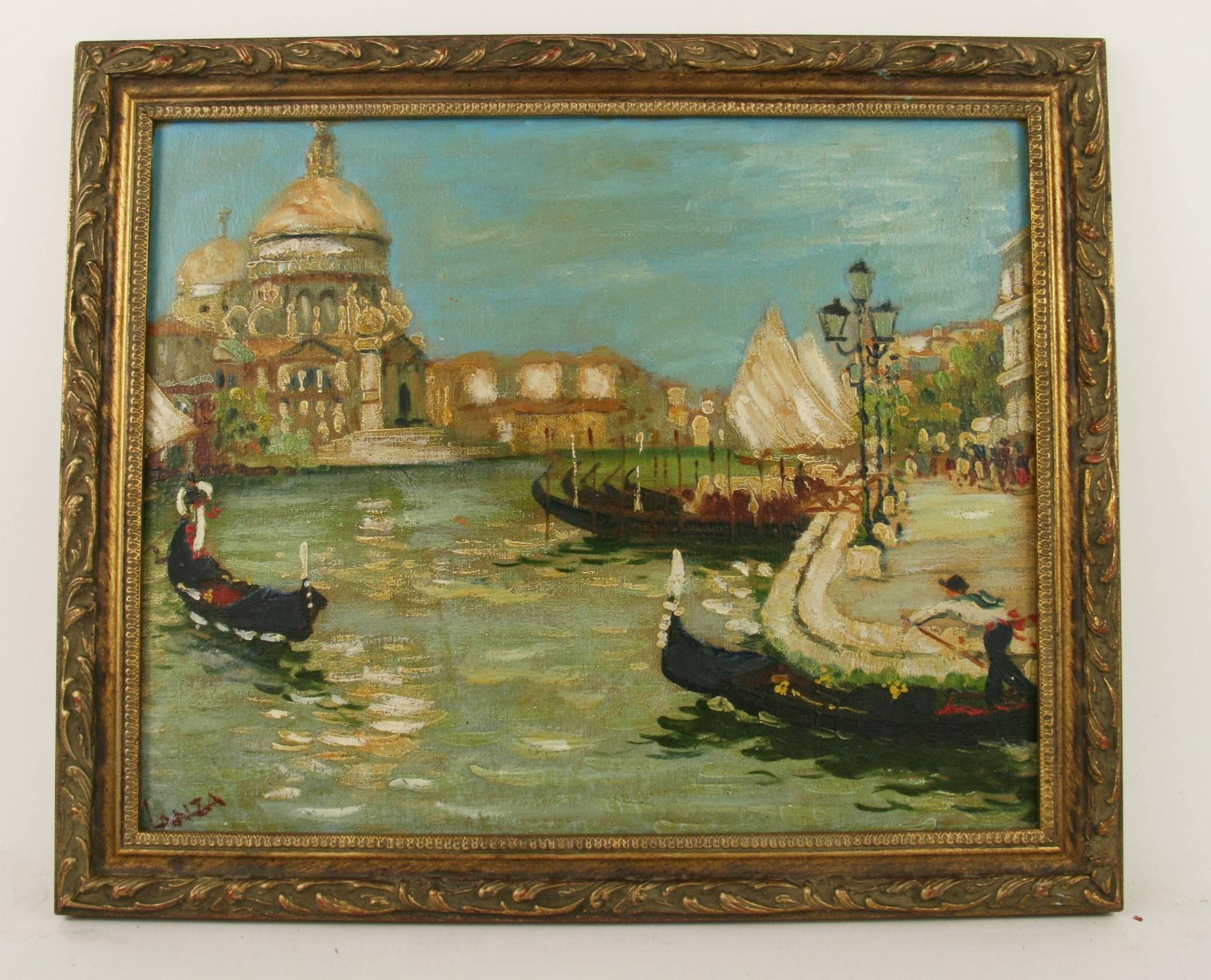 Oil on canvas applied to board in a vintage giltwood frame 
Image size 11x13.5