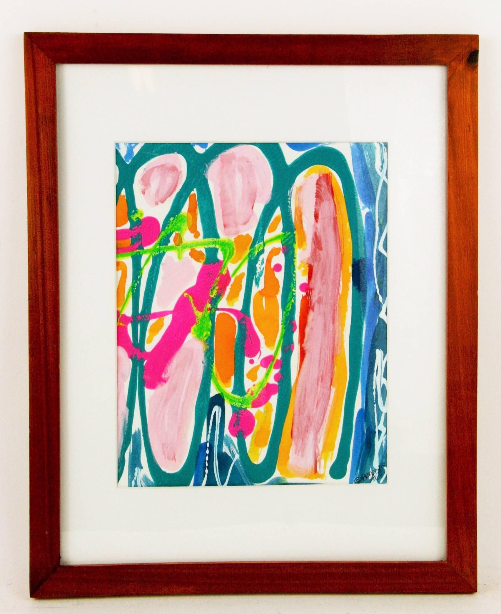 Gouache on paper under glass in wood frame Image size 7.5x9.5