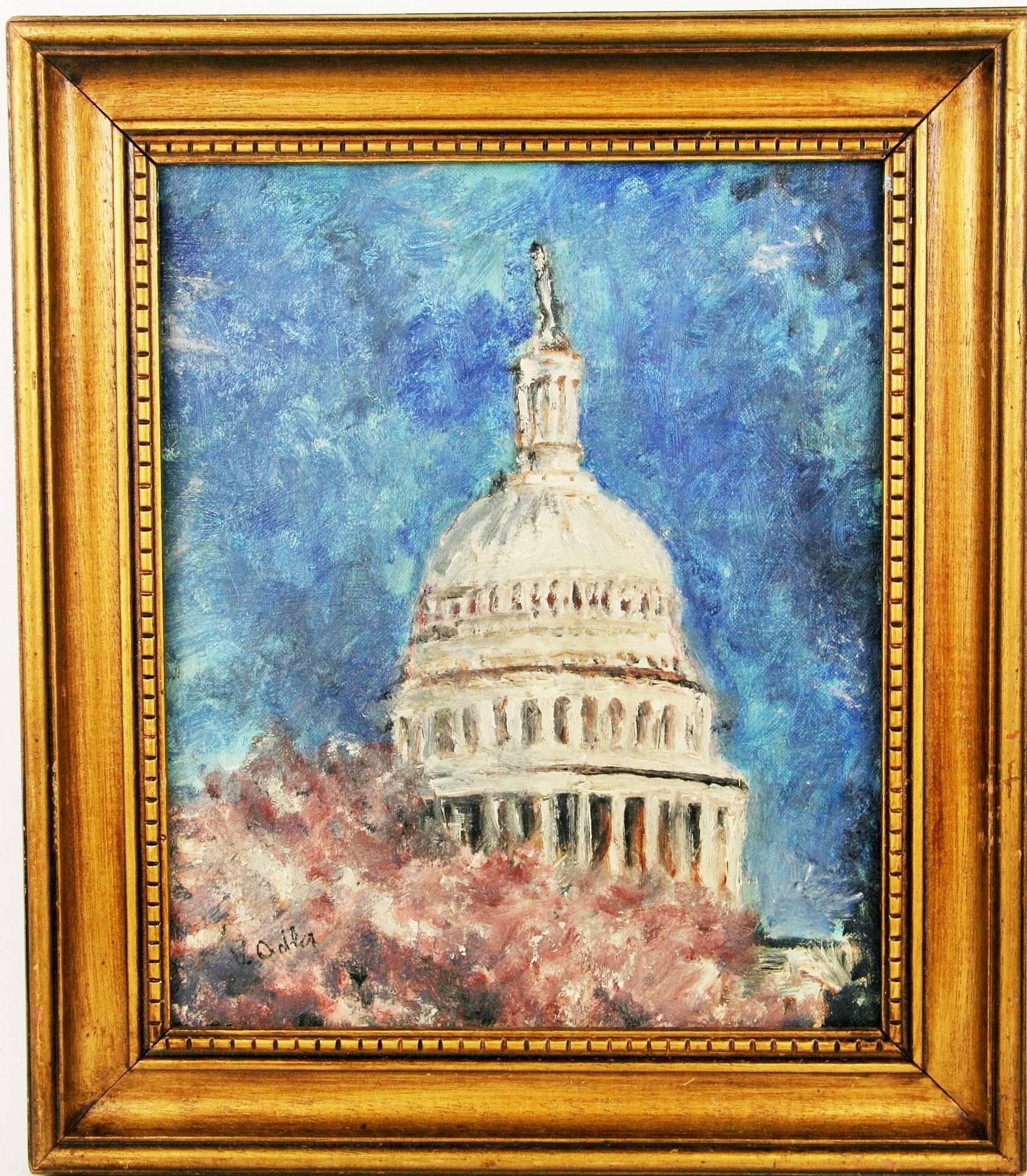 Unknown Still-Life Painting - Cherry Blossoms in DC Landscape Cityscape