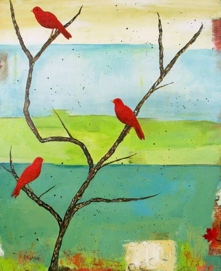 Unknown Zen Tanager Bird Painting by P.Russo For Sale at 1stdibs